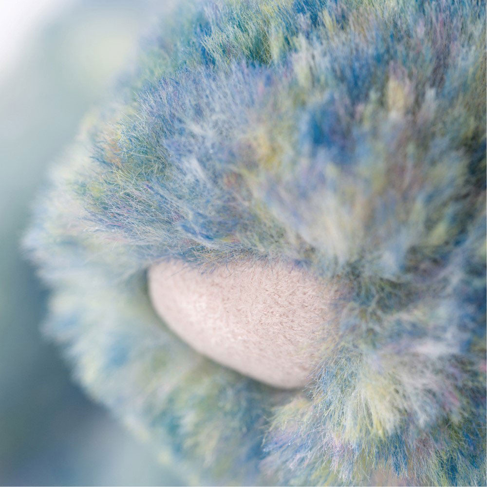 Bashful Luxe Bunny Azure detail closeup of  pink nose and texture of her  luxe fur. 