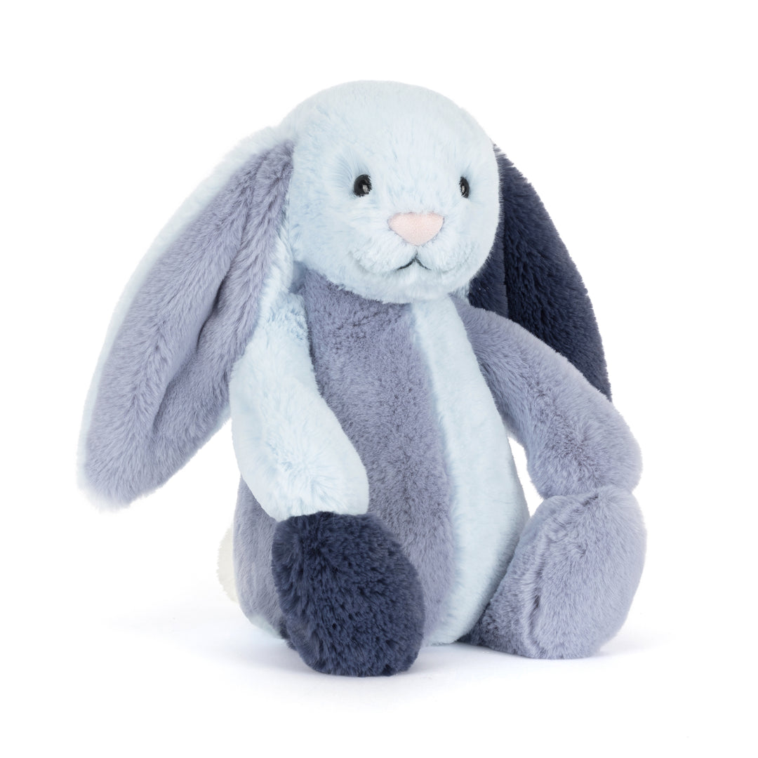 puddlesea bunny plush in blue lavender and navy tones with floppy ears