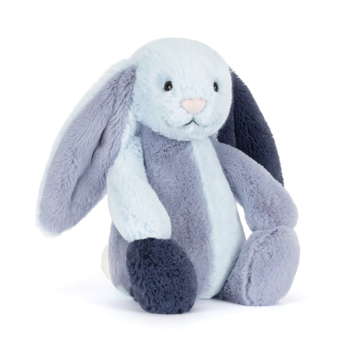 puddlesea bunny plush in blue lavender and navy tones with floppy ears