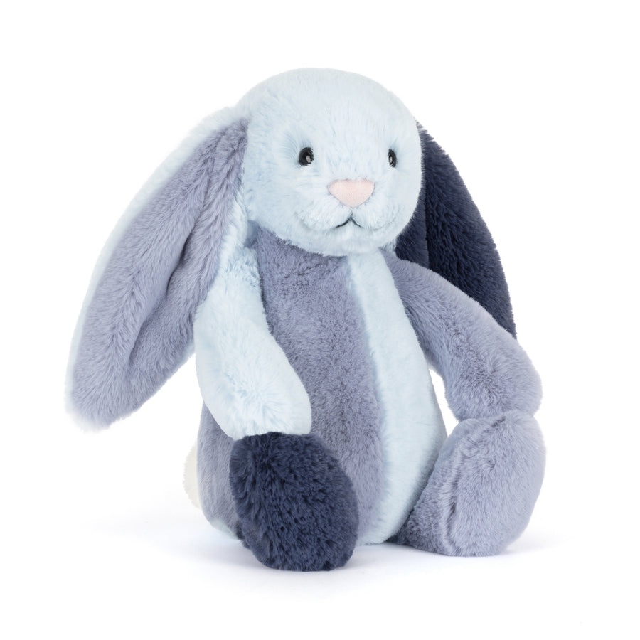 puddlesea bunny plush in blue lavender and navy tones with floppy ears