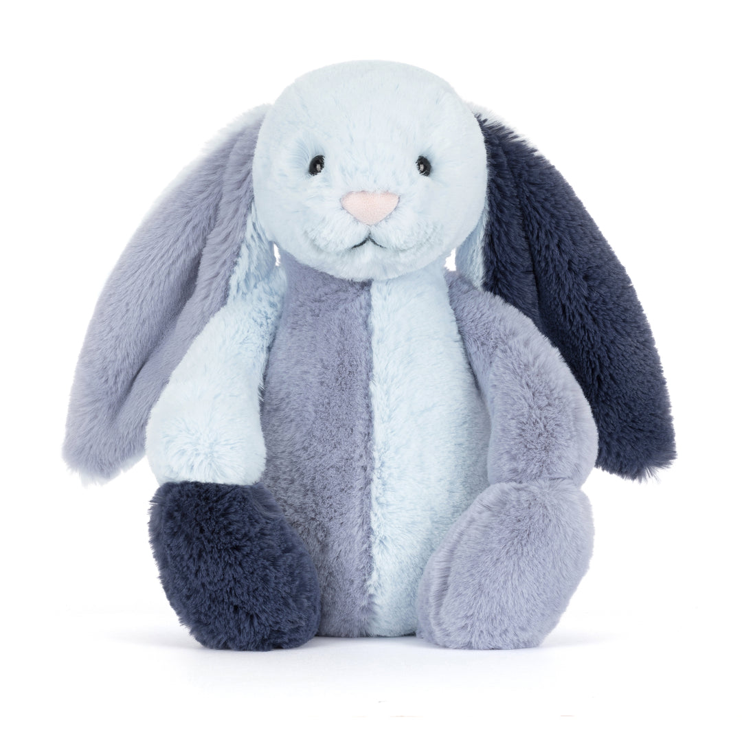 puddlesea bunny plush in blue lavender and navy tones with floppy ears