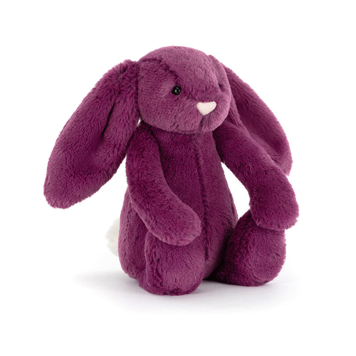 "Jellycat Bashful Allium Bunny plush in deep plum color with floppy ears"