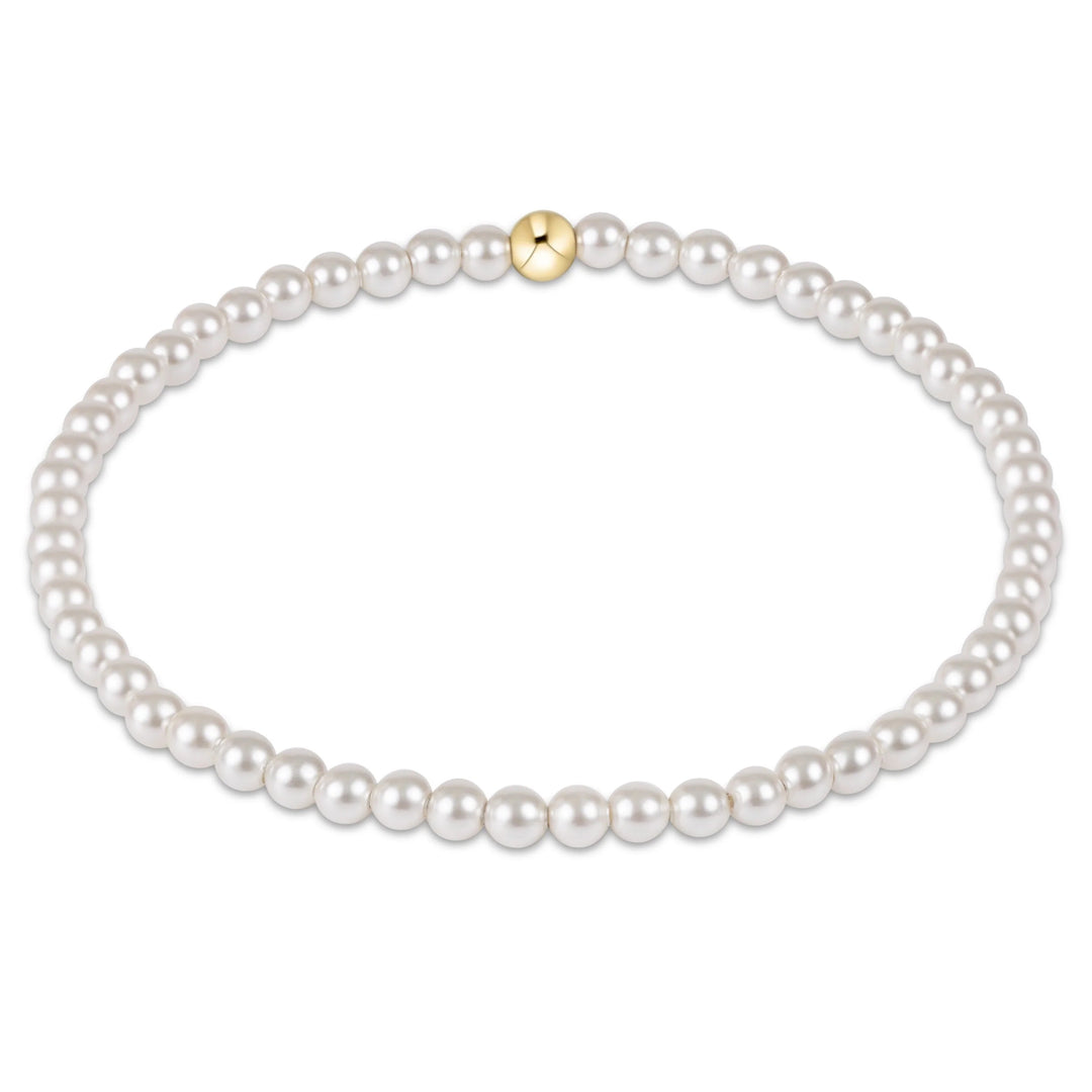 eNewton Classic Pearl 3mm Bracelet featuring a continuous strand of white crystal pearls with a single gold accent bead
