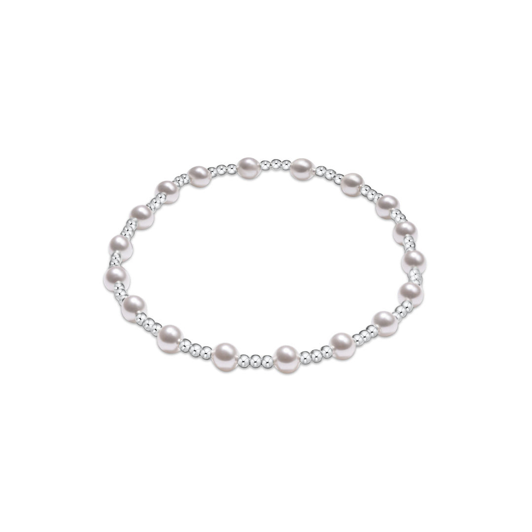 eNewton Sincerity Pearl 4mm Sterling Bracelet with white pearls and polished sterling silver beads