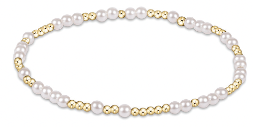 Gold and pearl beaded stretch bracelet with 3mm pearls and 14kt gold-filled beads