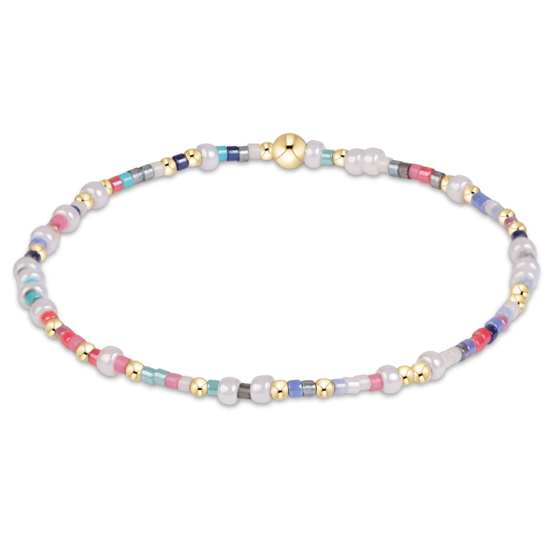 eNewton Hope Unwritten Bracelet in That's a Wrap featuring multicolor pink, turquoise, blue, and lavender seed beads with gold-filled accents