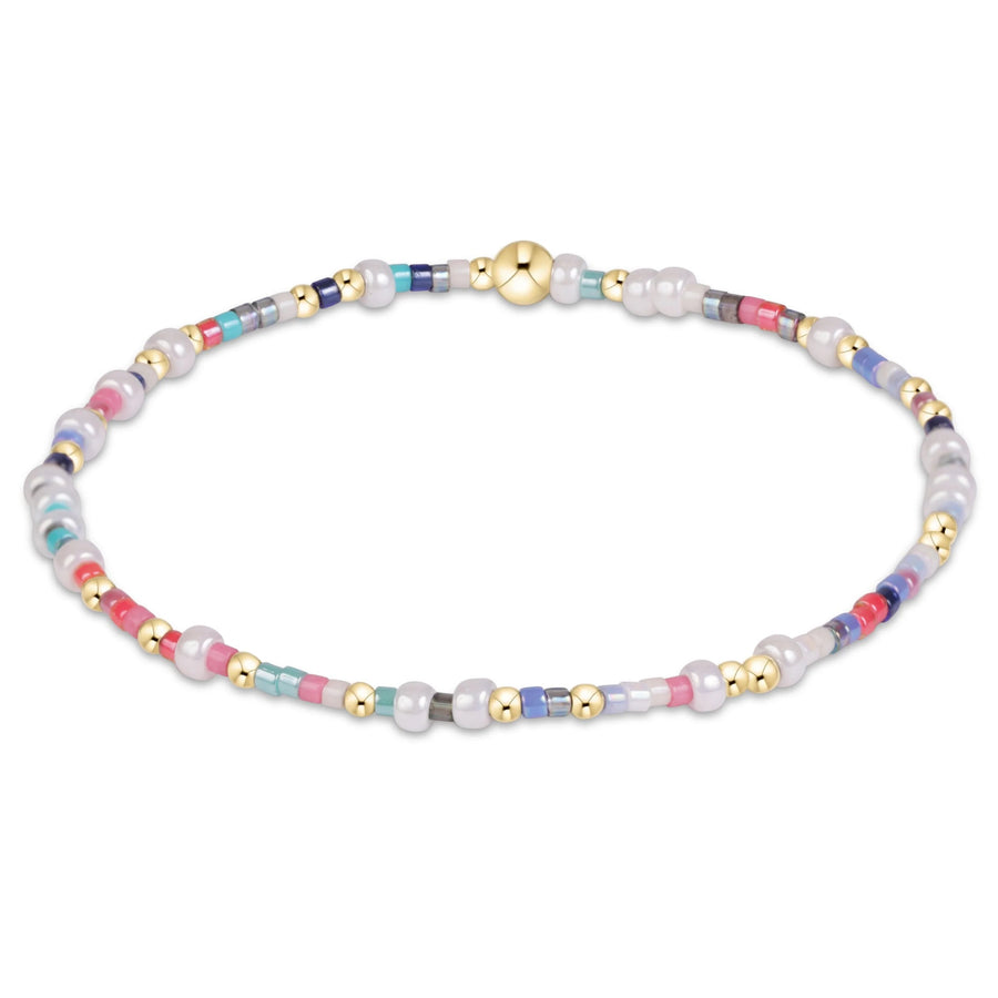eNewton Hope Unwritten Bracelet in That's a Wrap featuring multicolor pink, turquoise, blue, and lavender seed beads with gold-filled accents