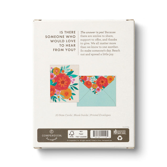 Packaging of Compendium floral note cards with an envelope on a white background
