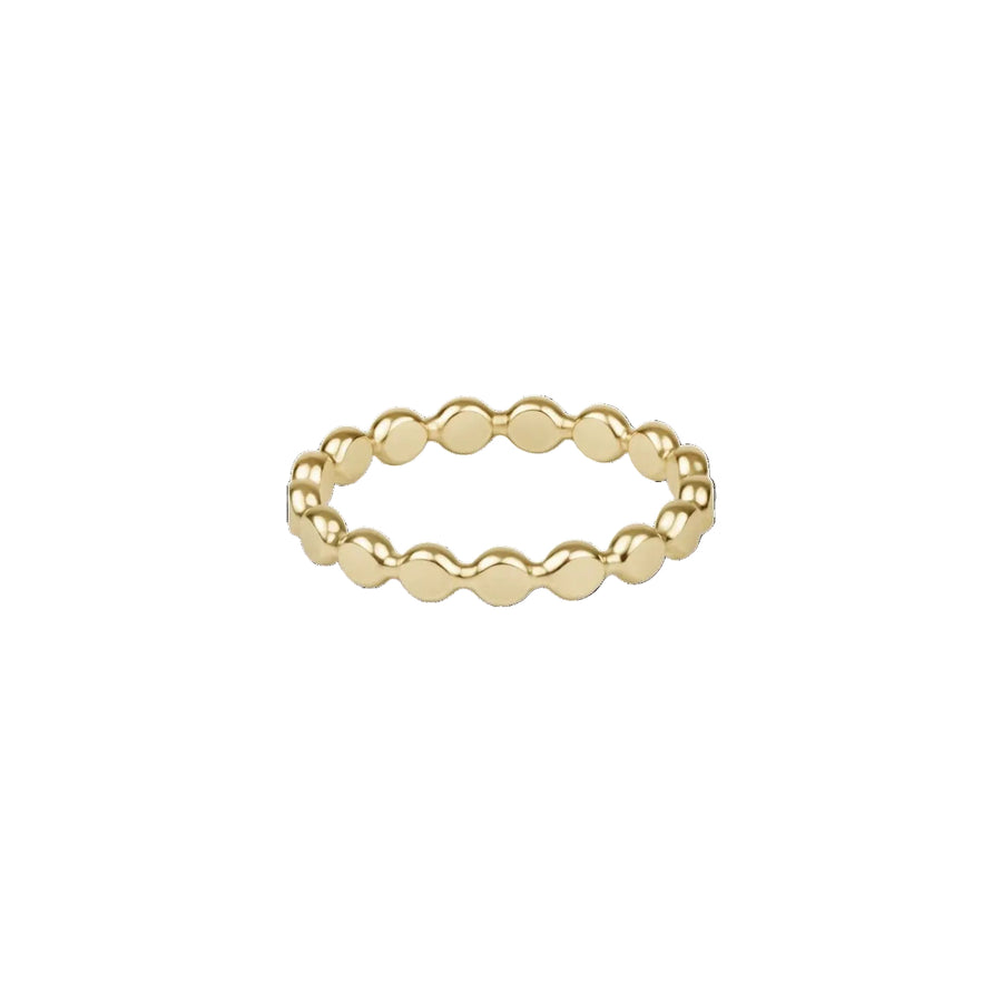e newton Classic Gold 2.5mm Beaded Disc Ring featuring alternating polished gold-filled discs and beads in a timeless stackable ring design.