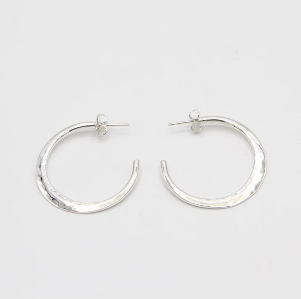 Silver Hammered Hoop Earrings