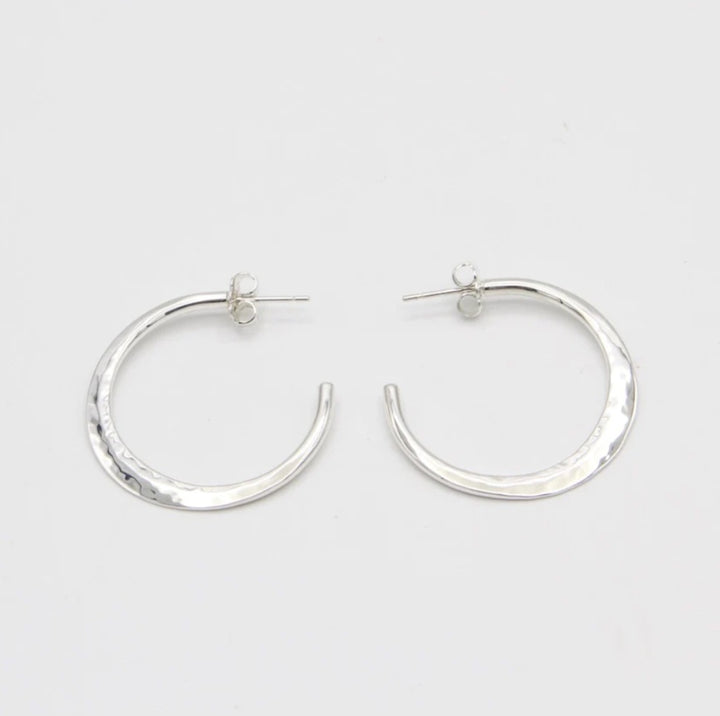 Silver Hammered Hoop Earrings