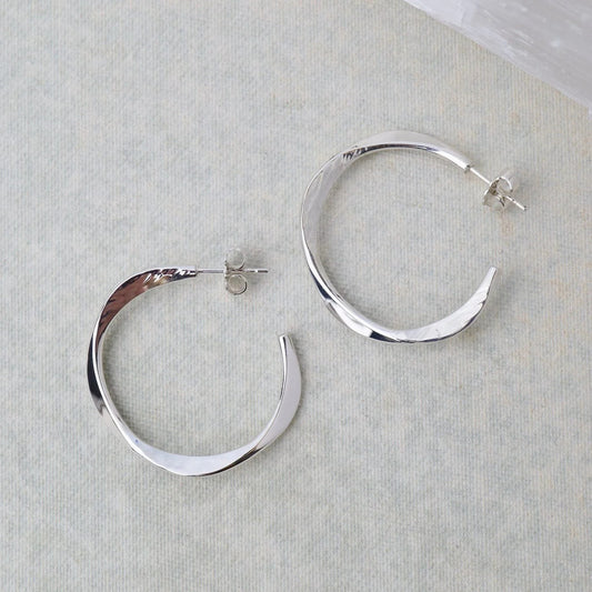 Hammered Double Wave Hoop Earrings