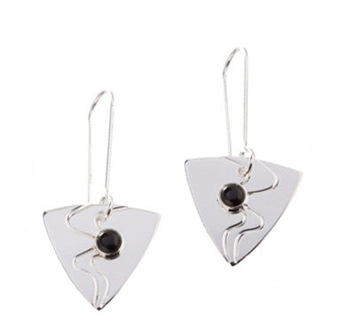 Triangle Drop Earring w/ Carved Lines- Onyx