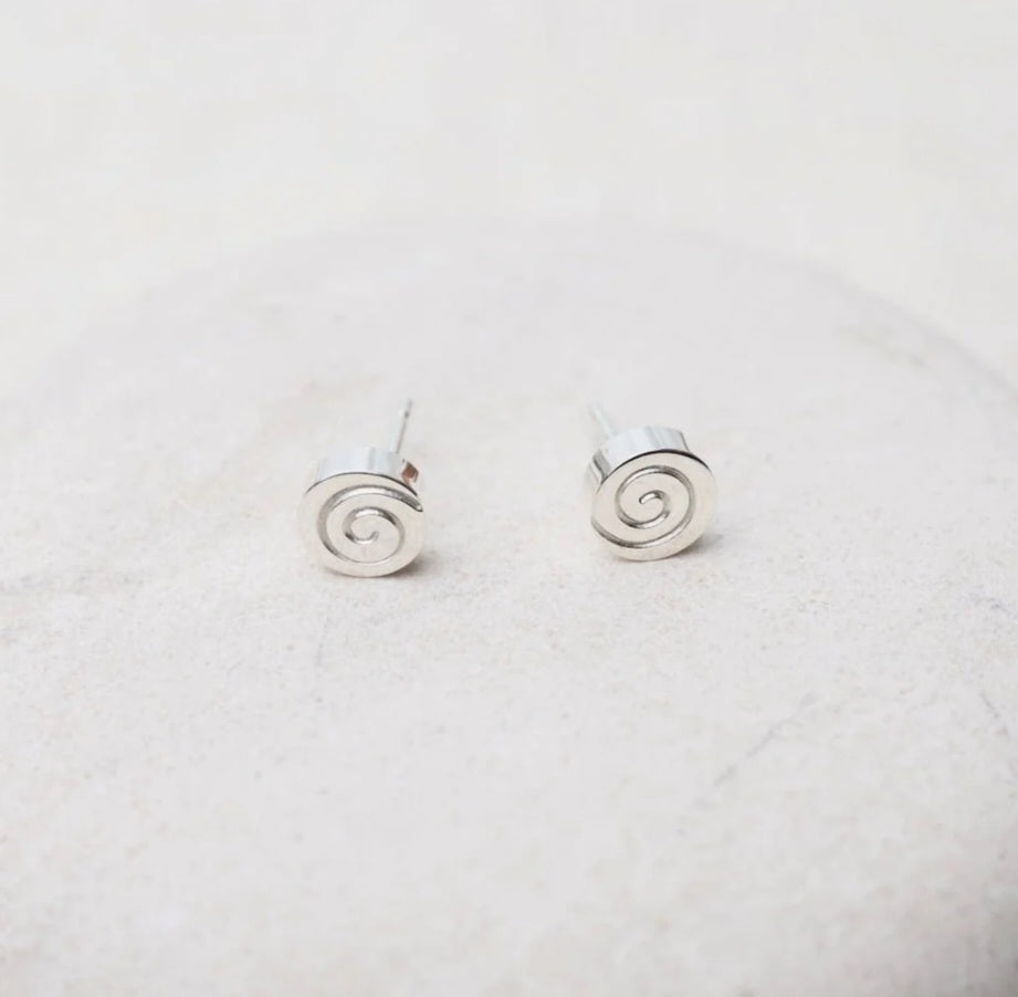 Hand Stamped Stud Earrings - Swirl Design