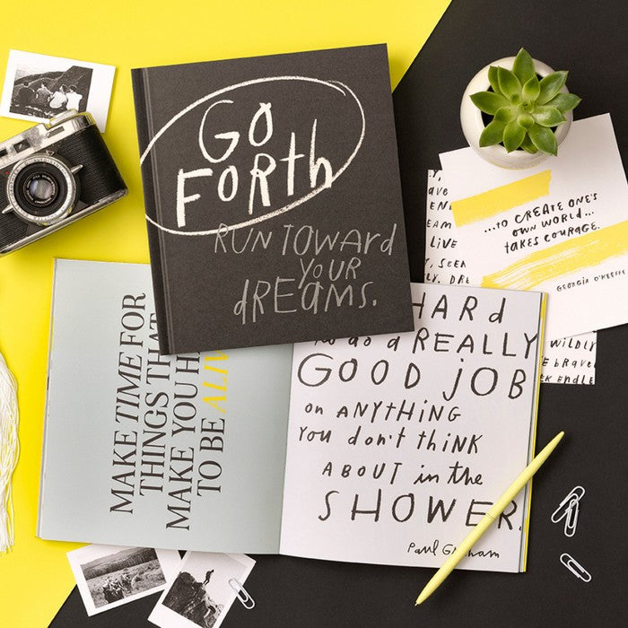Motivational books with inspirational quotes on a yellow and black background
