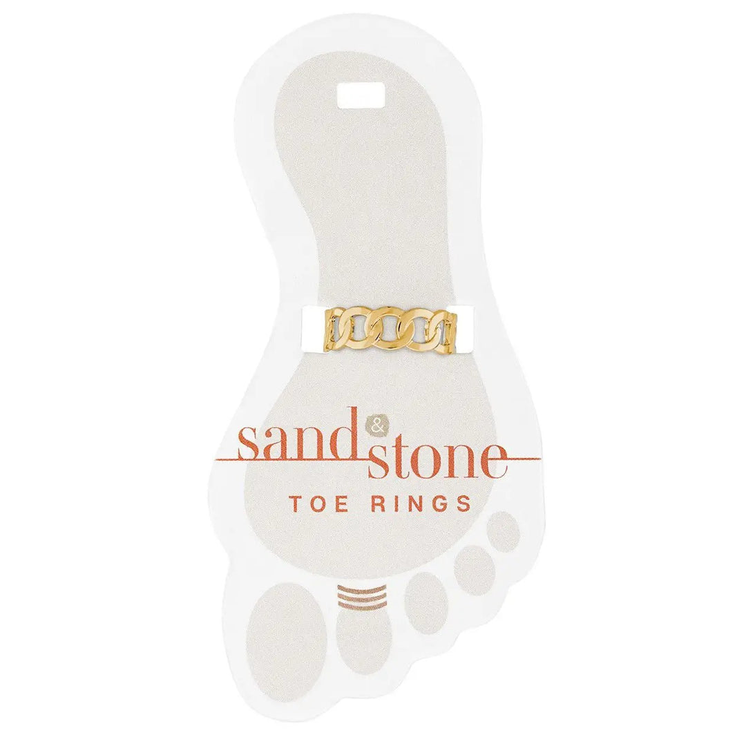 Gold chain link toe ring on display card
