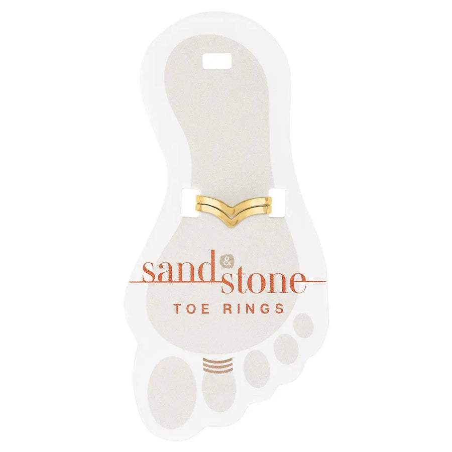 Gold layered V chevron toe ring on display card