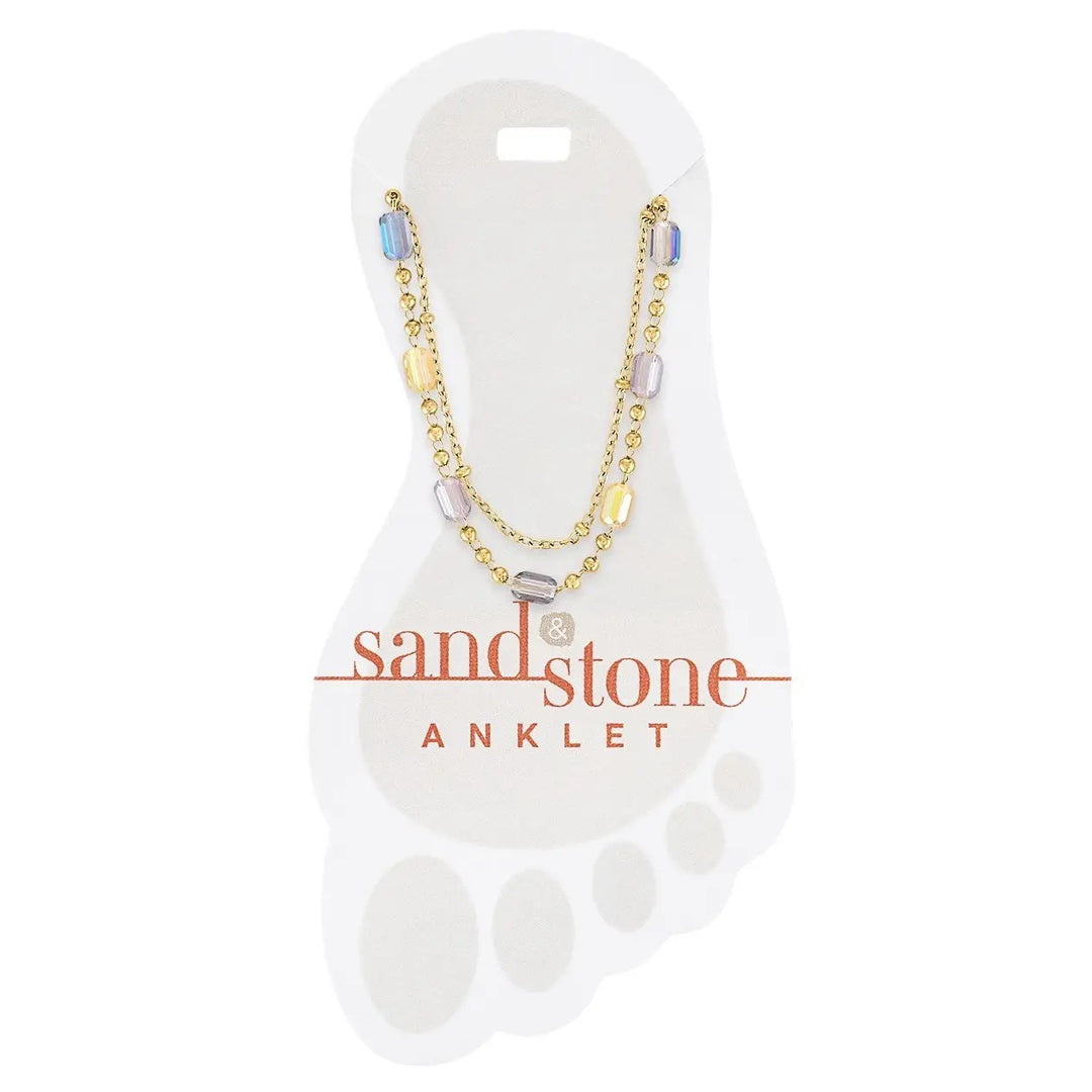 gold stainless steel anklet with petite beads and multi faceted accents