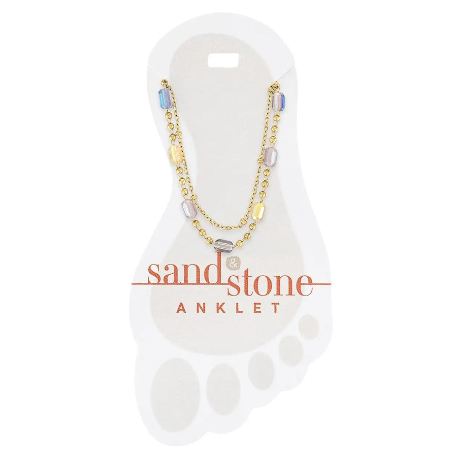 gold stainless steel anklet with petite beads and multi faceted accents