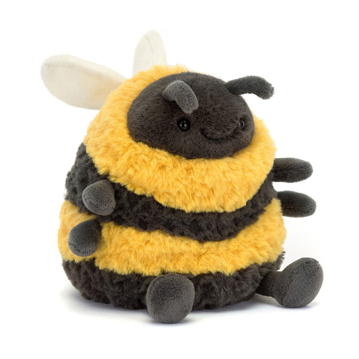“Jellycat Albee Bee plush toy with yellow and charcoal stripes”