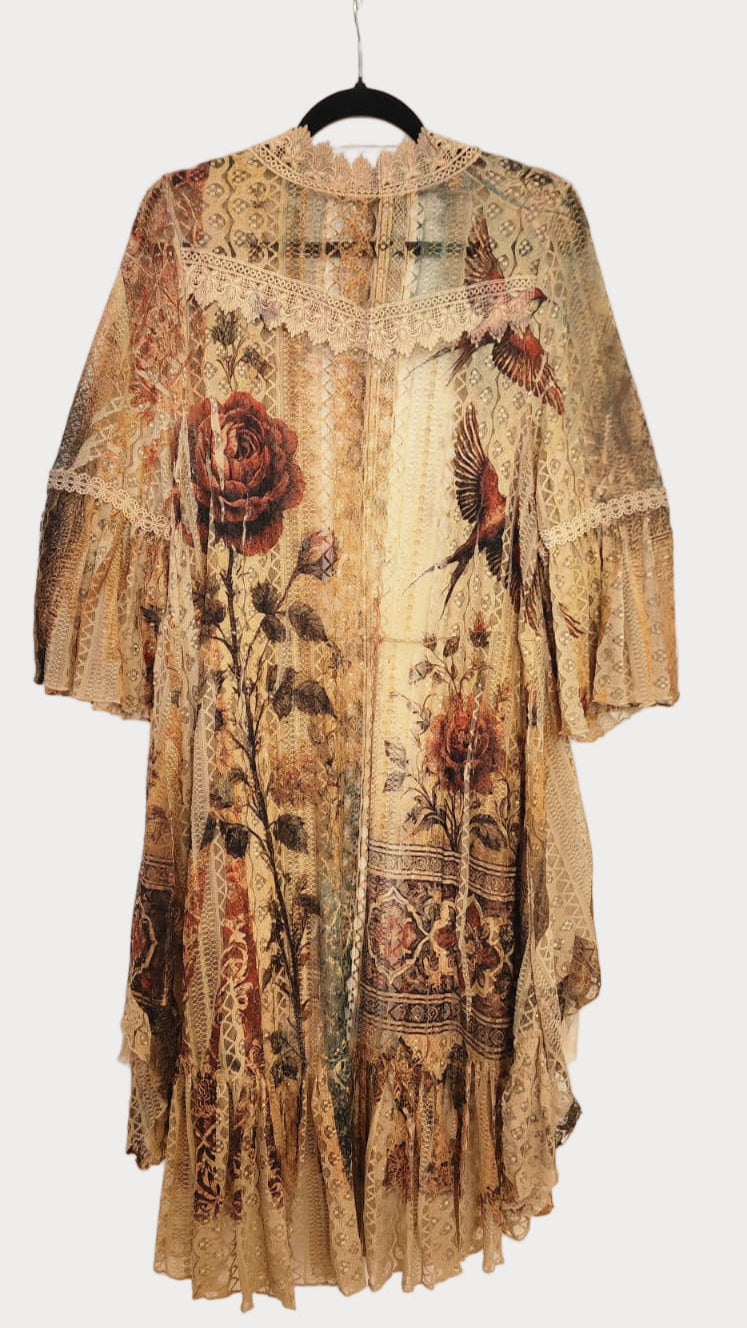 Vintage Floral Lace Tiered High-Low Kimono | Bohemian Duster