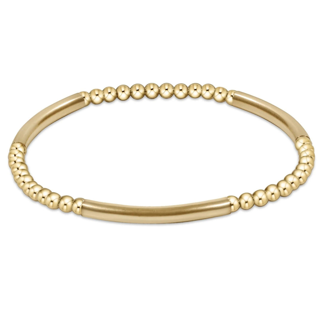 eNewton Bliss Bar Pattern Gold 3mm Bracelet with gold-filled beads and curved bar accents