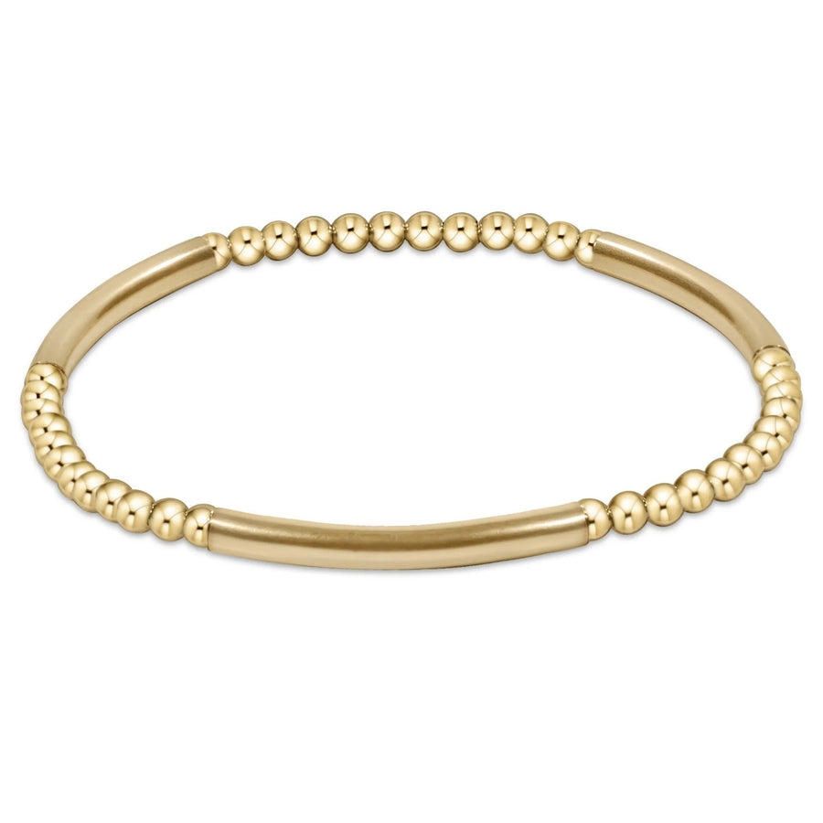 eNewton Bliss Bar Pattern Gold 3mm Bracelet with gold-filled beads and curved bar accents