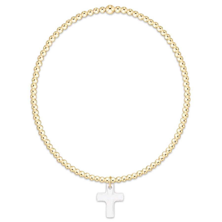 eNewton Classic Gold 2mm Bracelet featuring delicate 14kt gold-filled beads and a translucent crystal cross charm