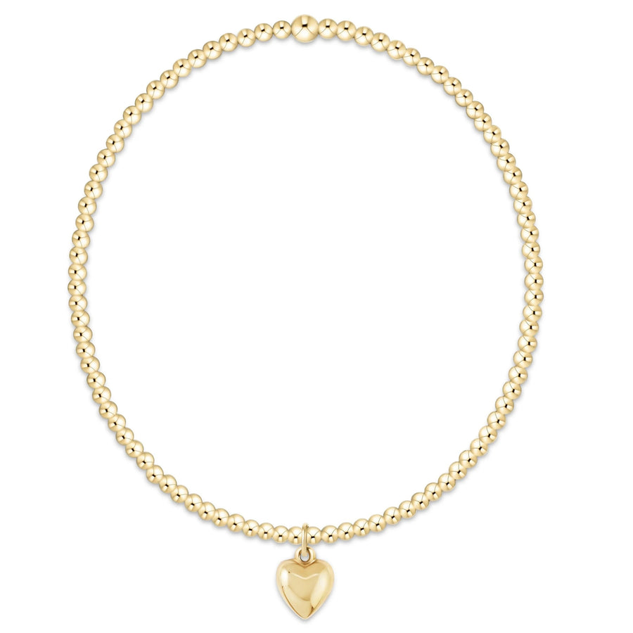 eNewton Classic Gold 2mm Bracelet featuring polished 14kt gold-filled beads and a petite puffed gold heart charm