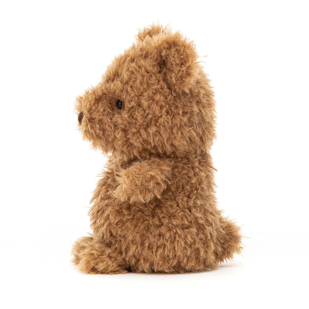 Brown plush bear toy on a white background