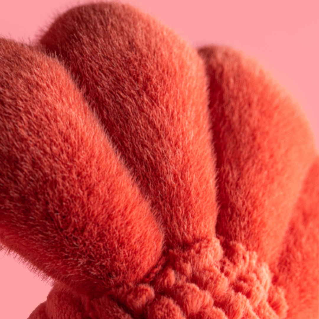 closeup detail of lobster tail on pink background