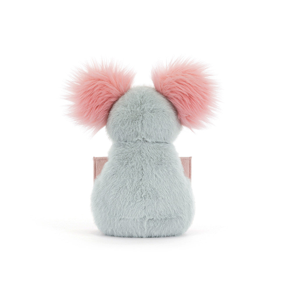 Back view Jellycat Koala plush with fluffy pink ears on a white background