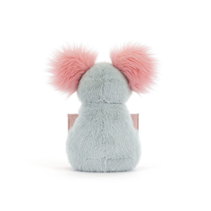 Back view Jellycat Koala plush with fluffy pink ears on a white background