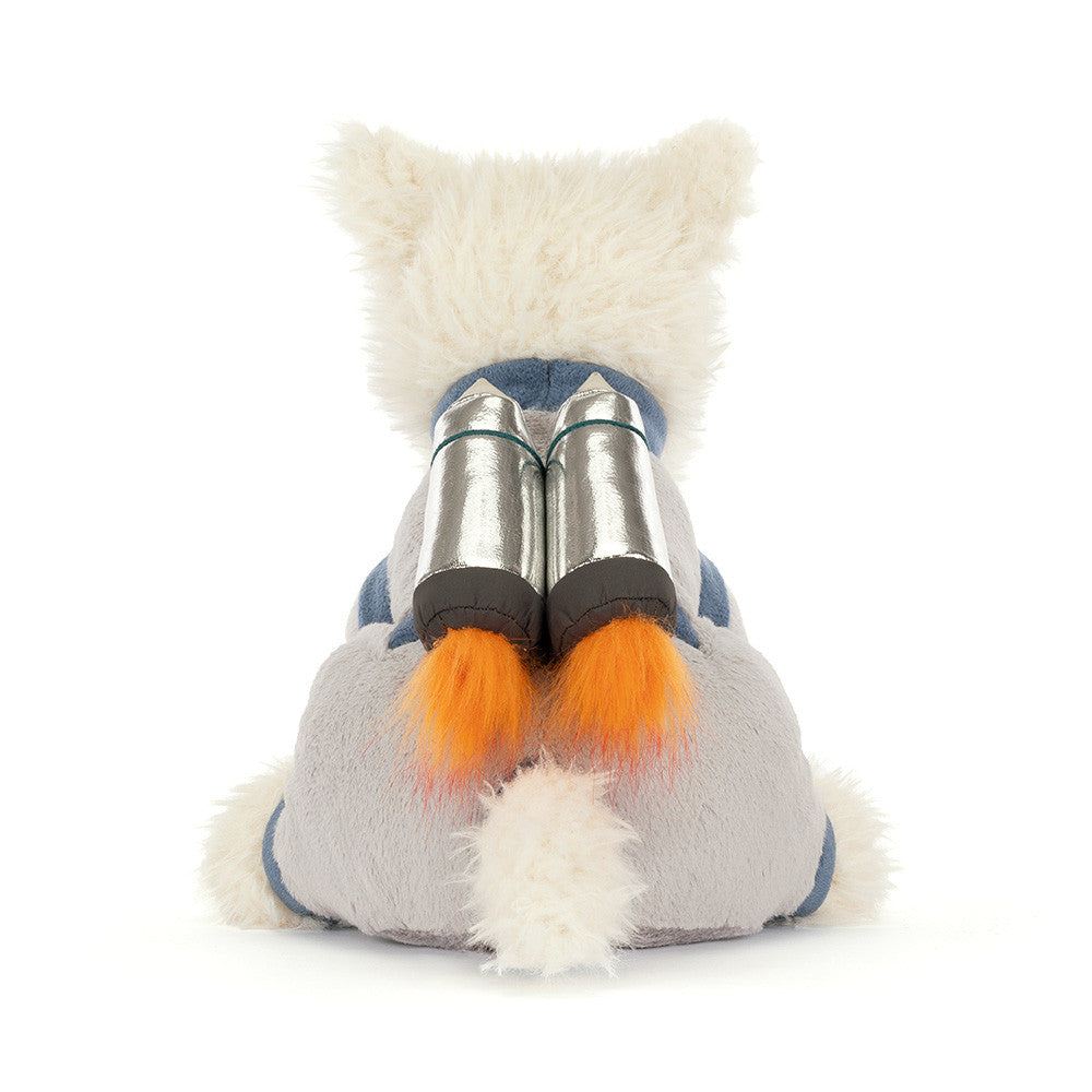 munro scottie dog plush in astronaut space outfit with rocket pack
