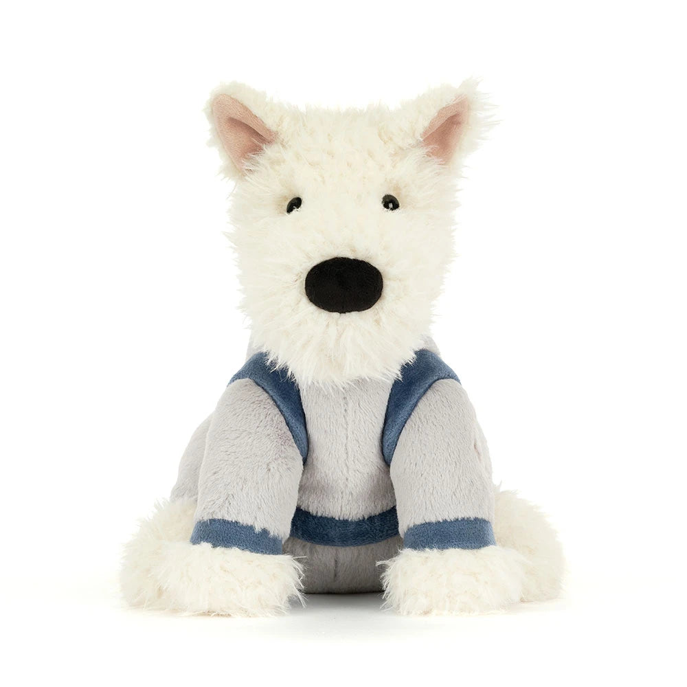 munro scottie dog plush in astronaut space outfit with rocket pack