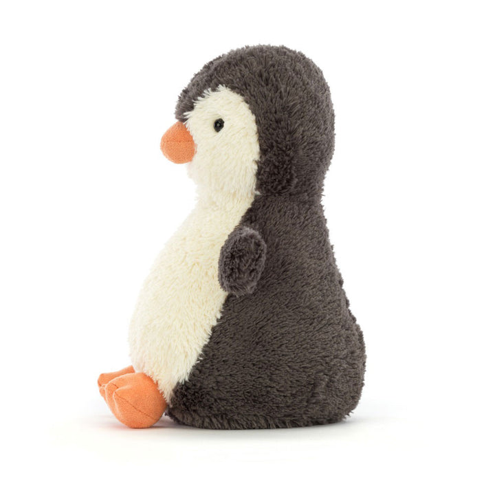 “Jellycat Peanut Penguin plush toy with soft grey and cream fur” Medium, Side view