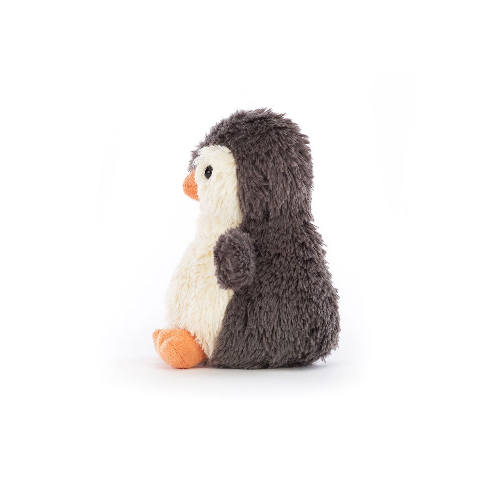 “Jellycat Peanut Penguin plush toy with soft grey and cream fur” Small, side view