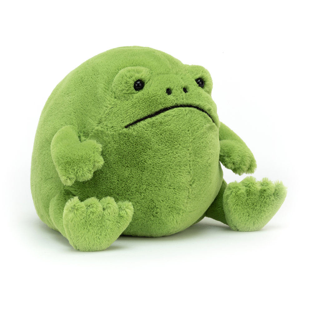 Ricky Rain-frog is a ponderous, chunky, pea-green chap. He’s squishy and huggable despite his grumpy face. 