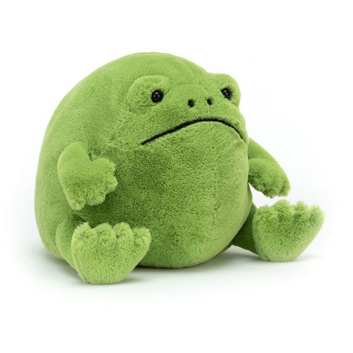Ricky Rain-frog is a ponderous, chunky, pea-green chap. He’s squishy and huggable despite his grumpy face. 