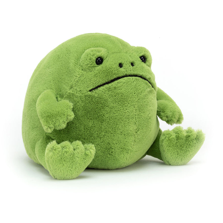 Ricky Rain-frog is a ponderous, chunky, pea-green chap. He’s squishy and huggable despite his grumpy face. 