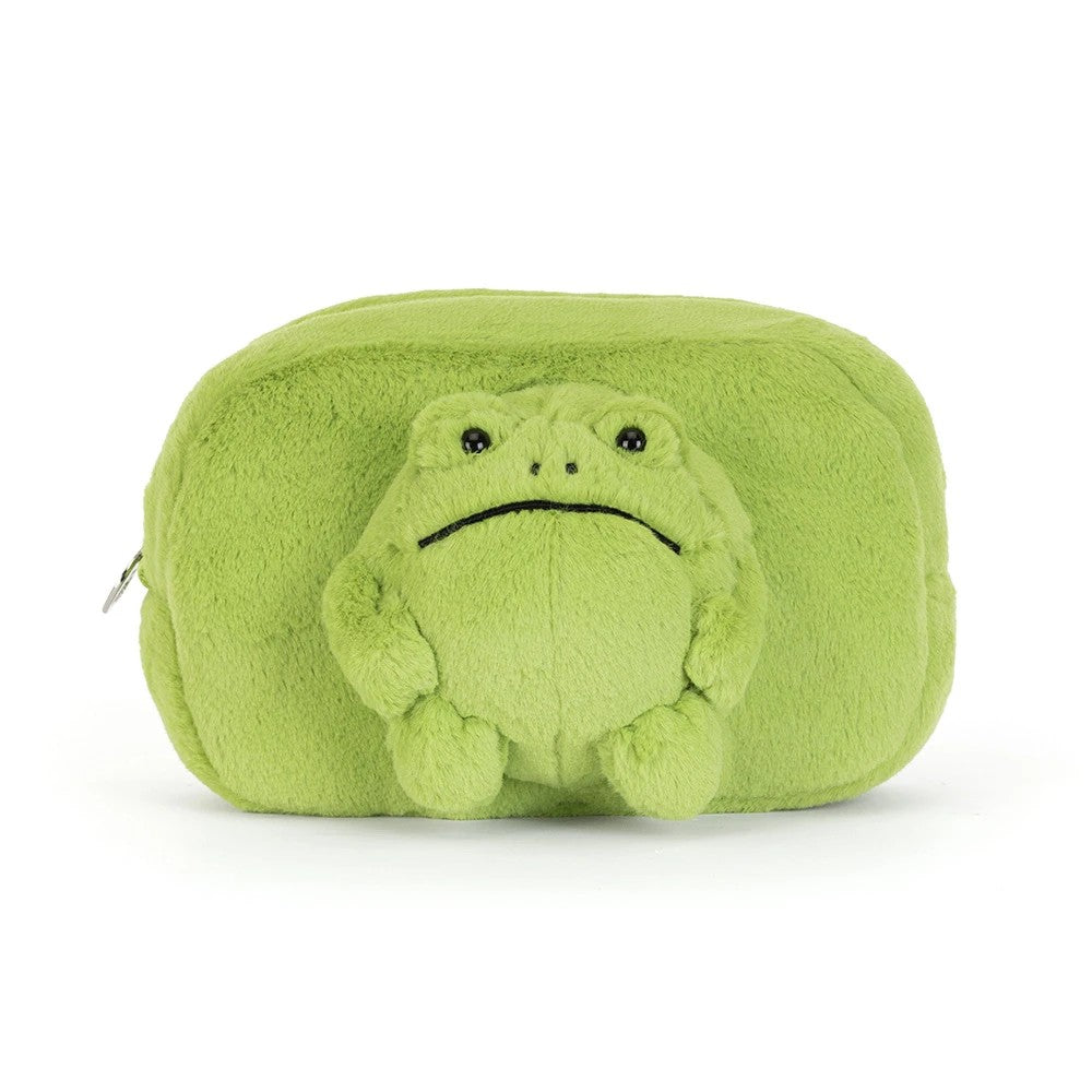 Jellycat Ricky Rain Frog Pouch green plush zippered pouch with frog character on front