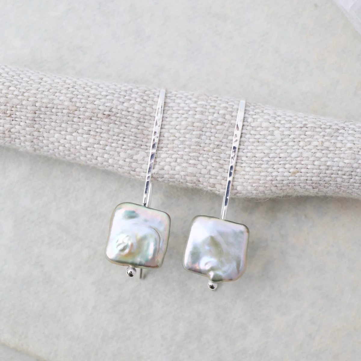 Hammered Taper Earrings w/ Pearl