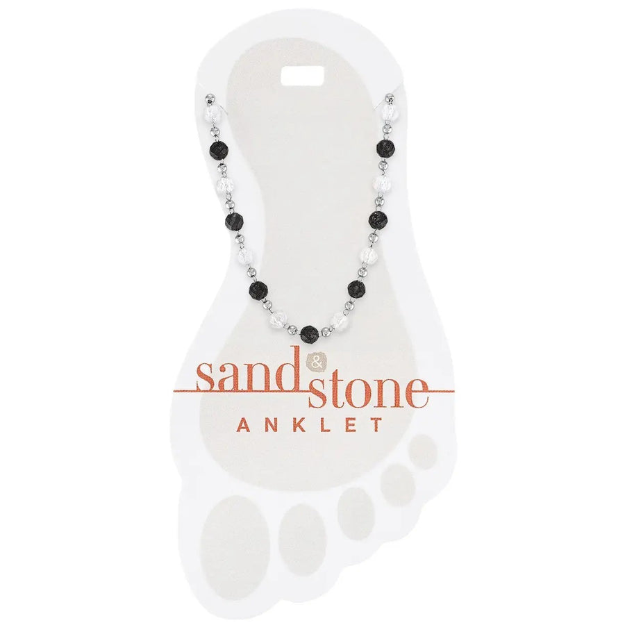 silver stainless steel anklet with gray and white natural stone beads