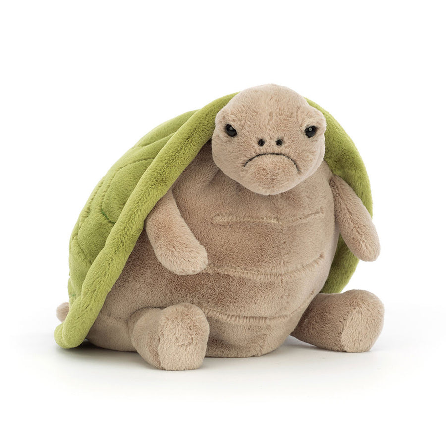 Soft plush Timmy Turtle with green shell and tan body sitting upright