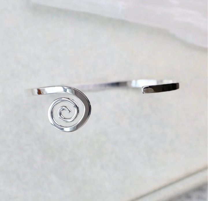sterling silver spiral hammered cuff bracelet handcrafted minimalist jewelry