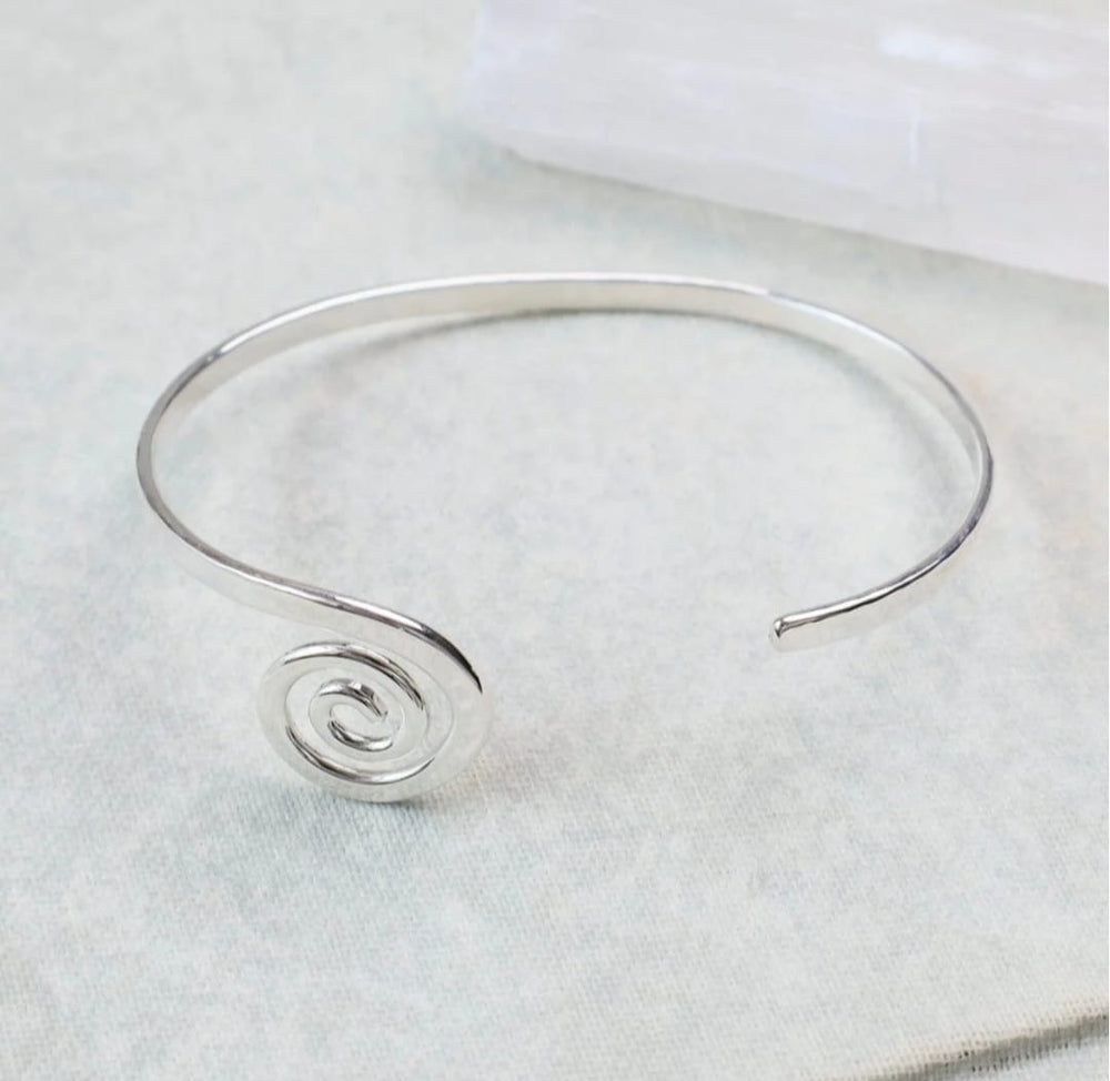 sterling silver spiral hammered cuff bracelet handcrafted minimalist jewelry