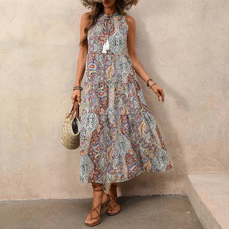 Boho Paisley Tassel Maxi Dress