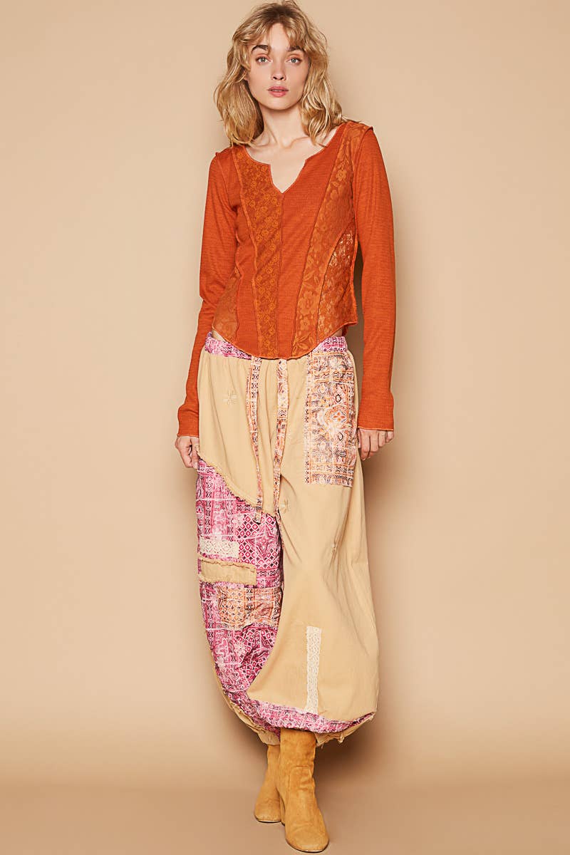 Floral print Patchwork Twill Joger Pants