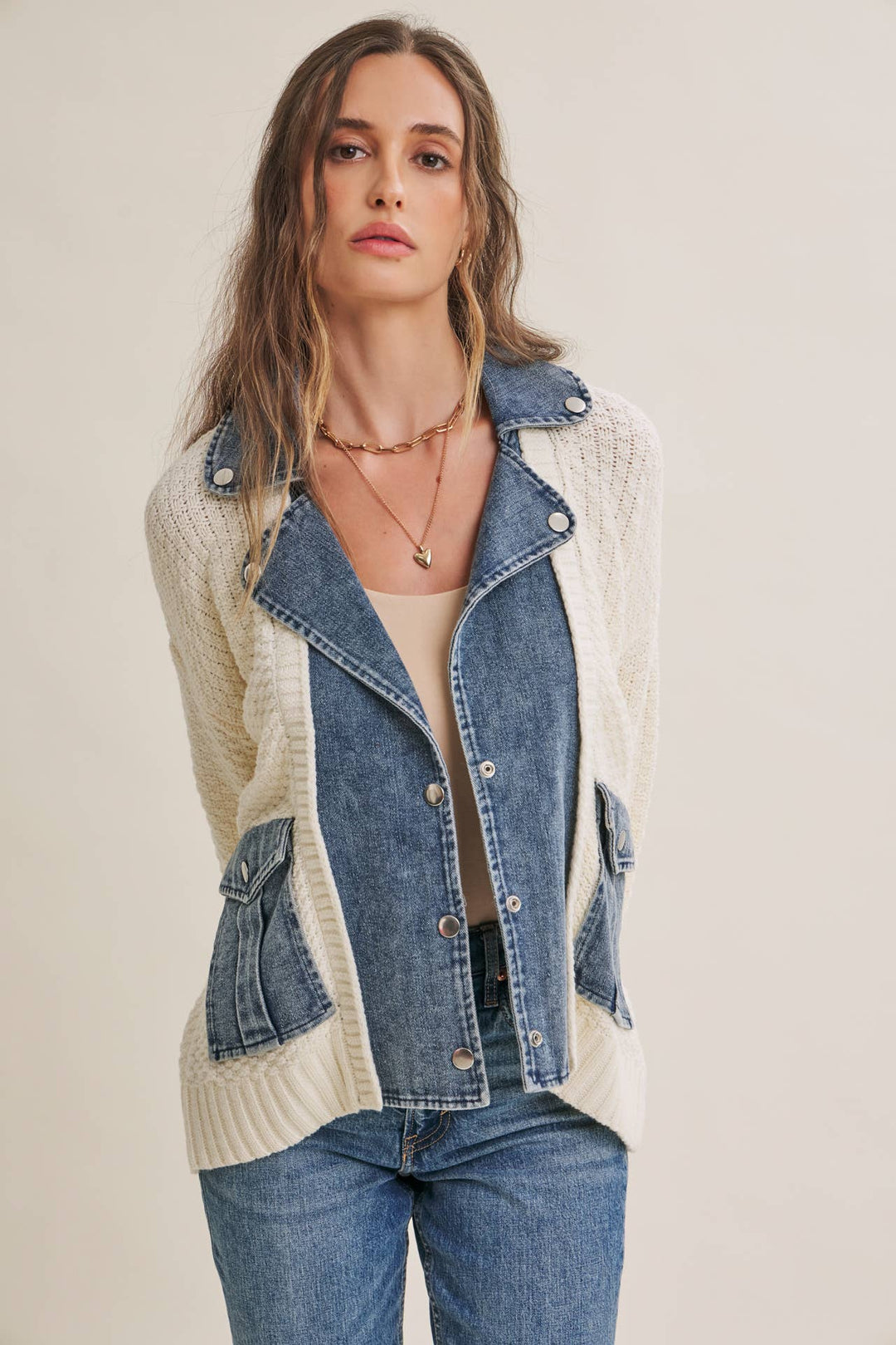 The Blake Mixed Media Denim Cardigan