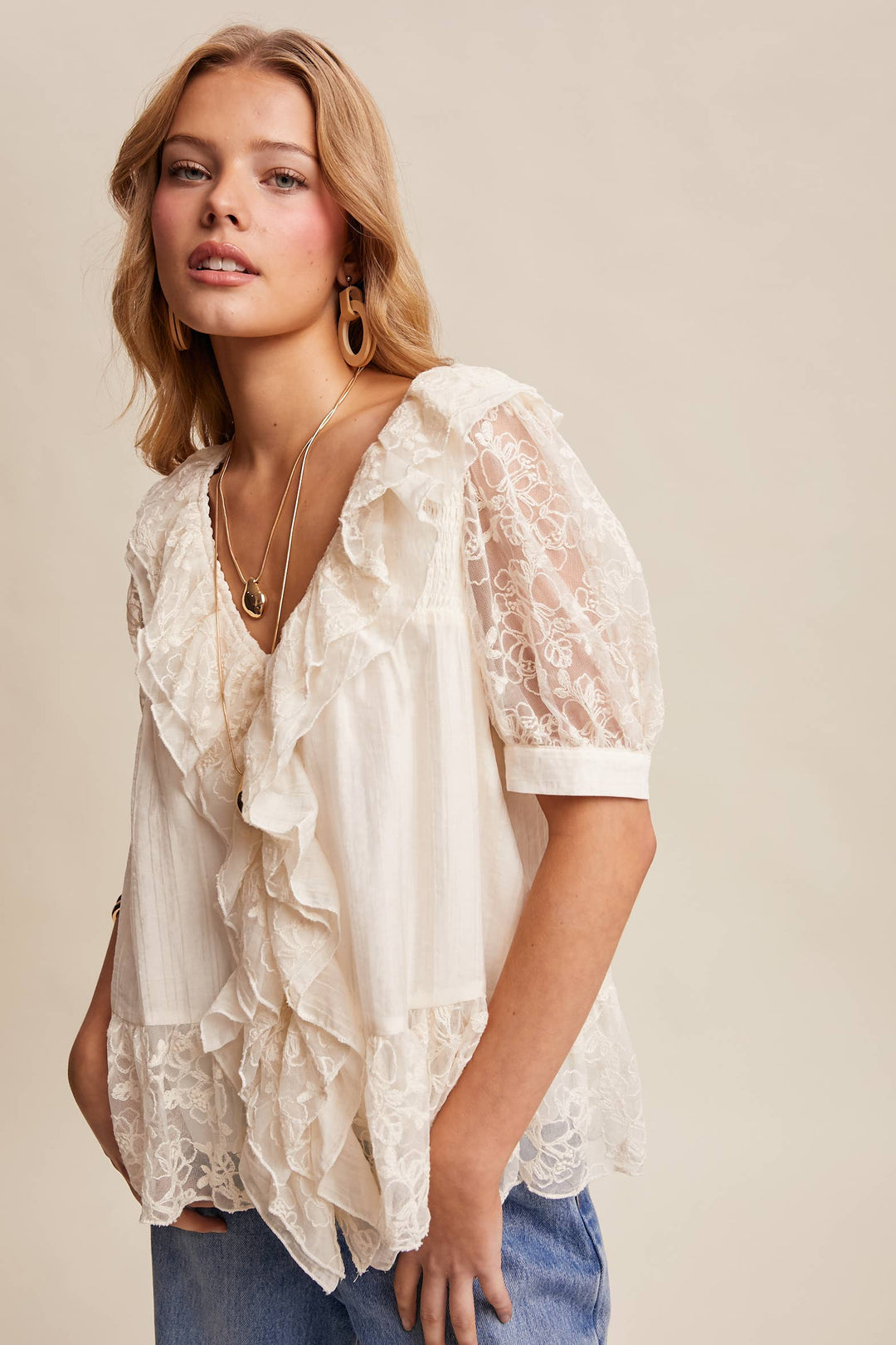 Romantic Lace Ruffle Peplum Blouse